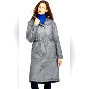 NWT $250 Lands' End Women's Squall Insulated Long Stadium Coat Gray Sz Medium